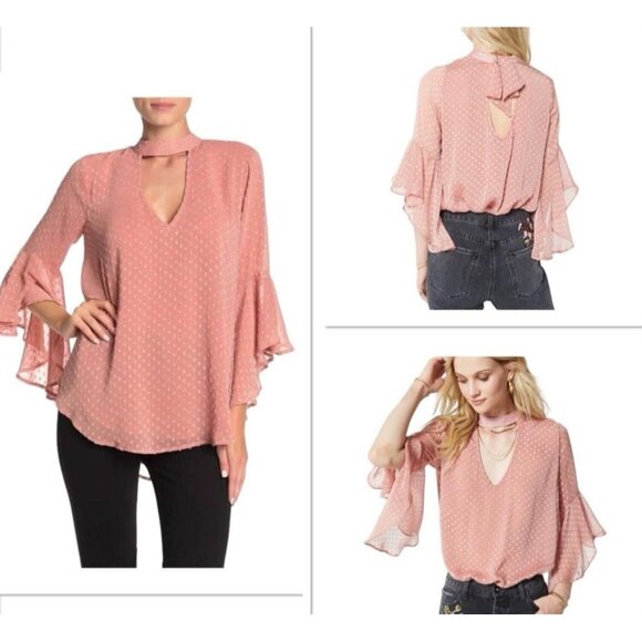 Band of the Free NWT Open Bow Back Swiss Dots Long Sleeve Boho Blouse Sz M Pink - Picture 2 of 11